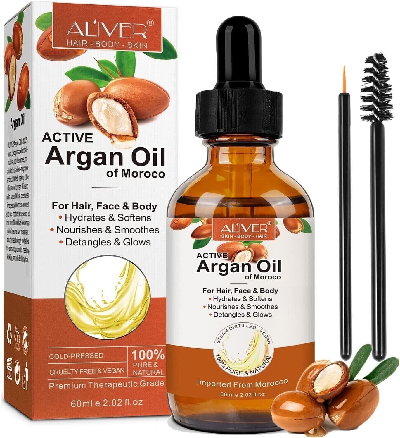 Aliver Pure Argan Oil | 100% Natural Cold-Pressed Oil for Hair Growth, Skin Repair & Moisturising Care