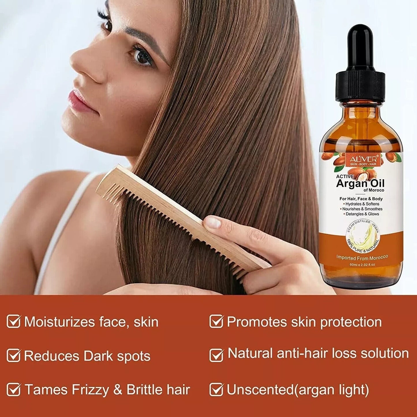 Aliver Pure Argan Oil | 100% Natural Cold-Pressed Oil for Hair Growth, Skin Repair & Moisturising Care