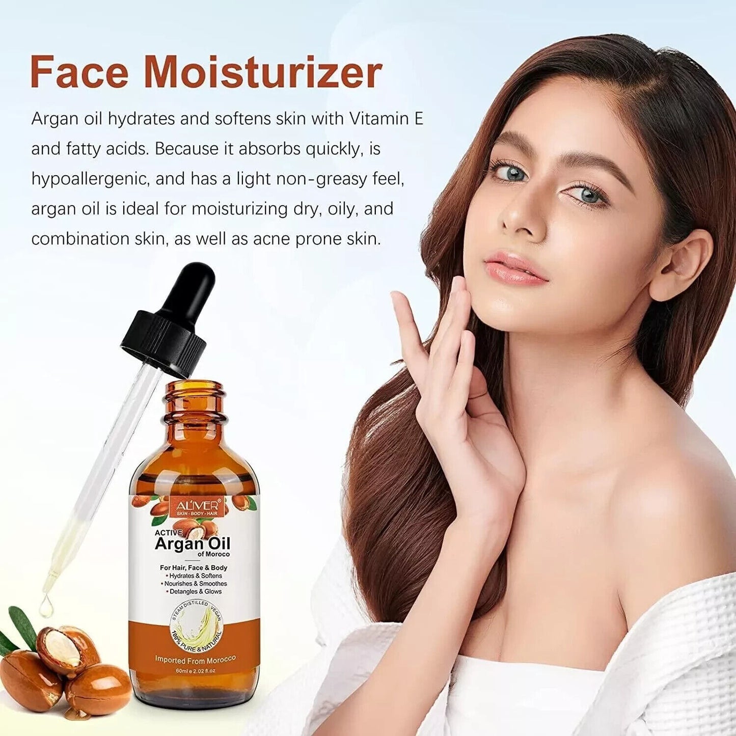 Aliver Pure Argan Oil | 100% Natural Cold-Pressed Oil for Hair Growth, Skin Repair & Moisturising Care