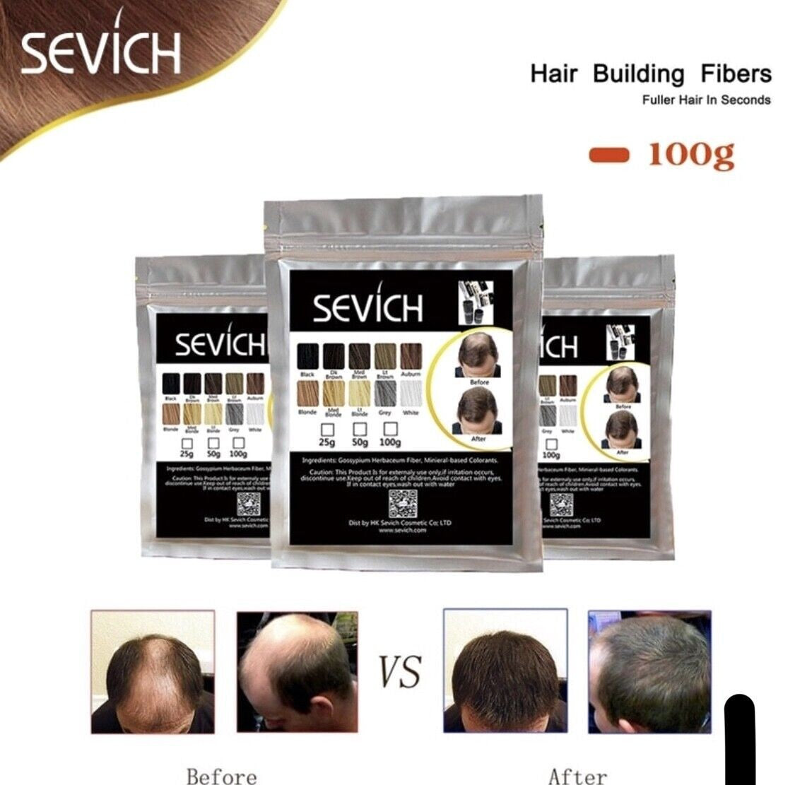 Sevich Hair Building Fibres Refill Pack (25g–100g) + Spray Pump Bundle | Keratin Thickening Powder UK
