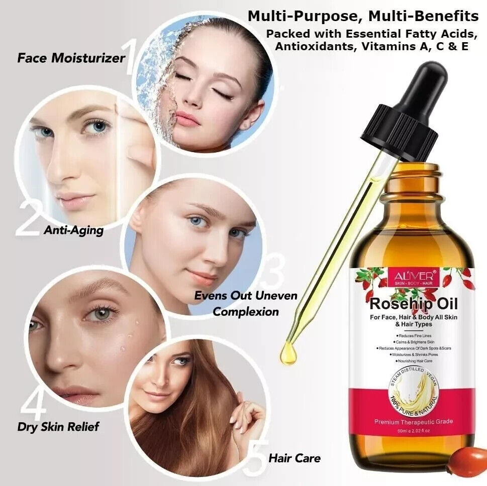 Aliver 100% Pure Rosehip Oil 60ml | Cold-Pressed Natural Oil for Radiant Skin & Healthy Hair