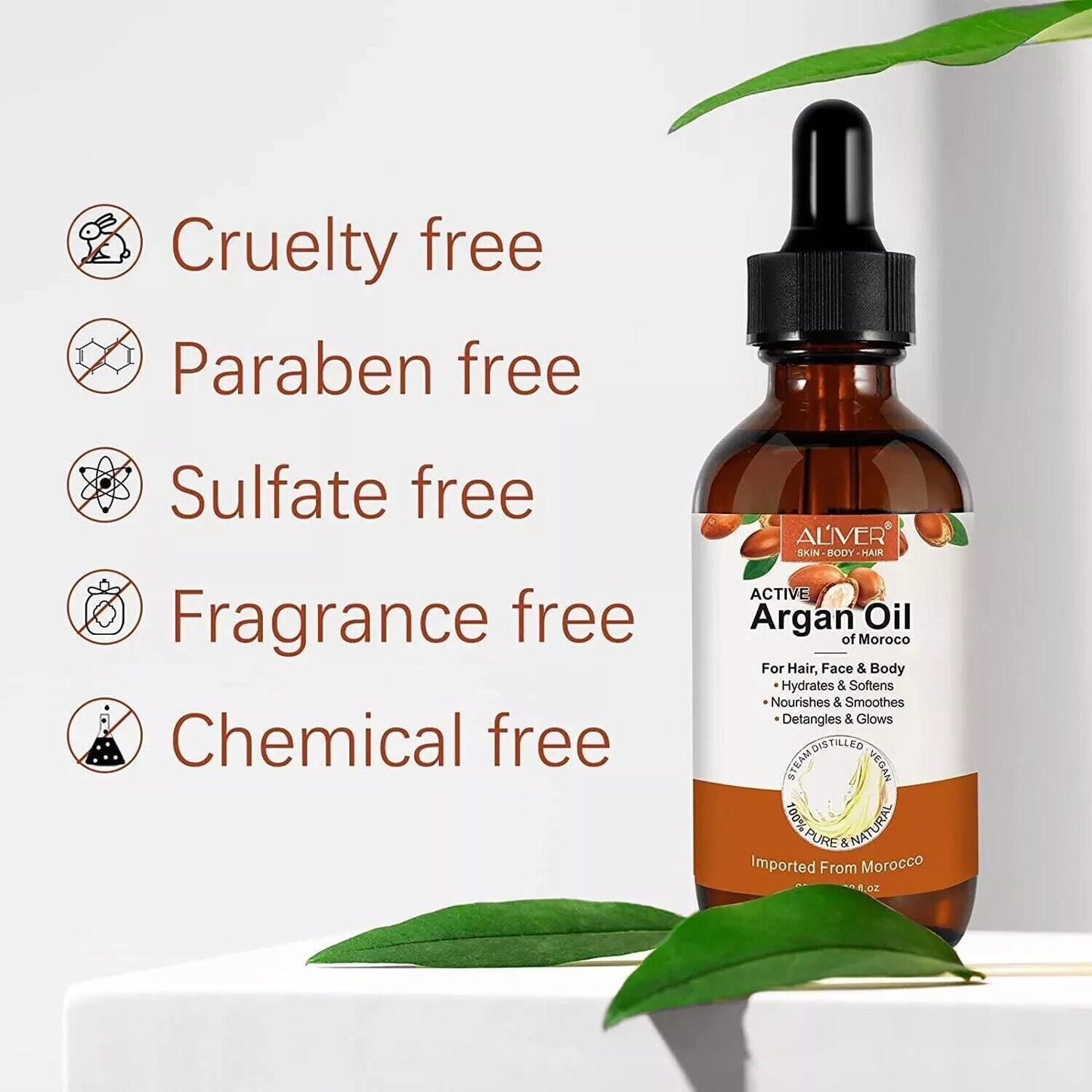 Aliver Pure Argan Oil | 100% Natural Cold-Pressed Oil for Hair Growth, Skin Repair & Moisturising Care