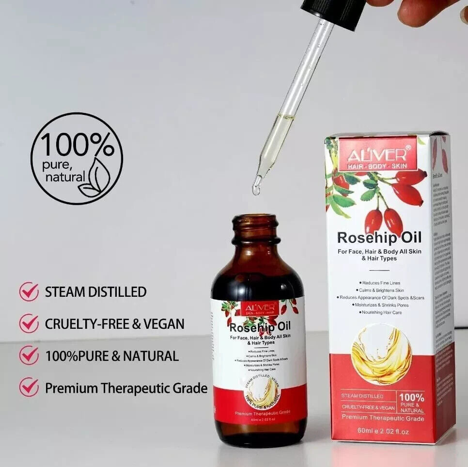 Aliver 100% Pure Rosehip Oil 60ml | Cold-Pressed Natural Oil for Radiant Skin & Healthy Hair