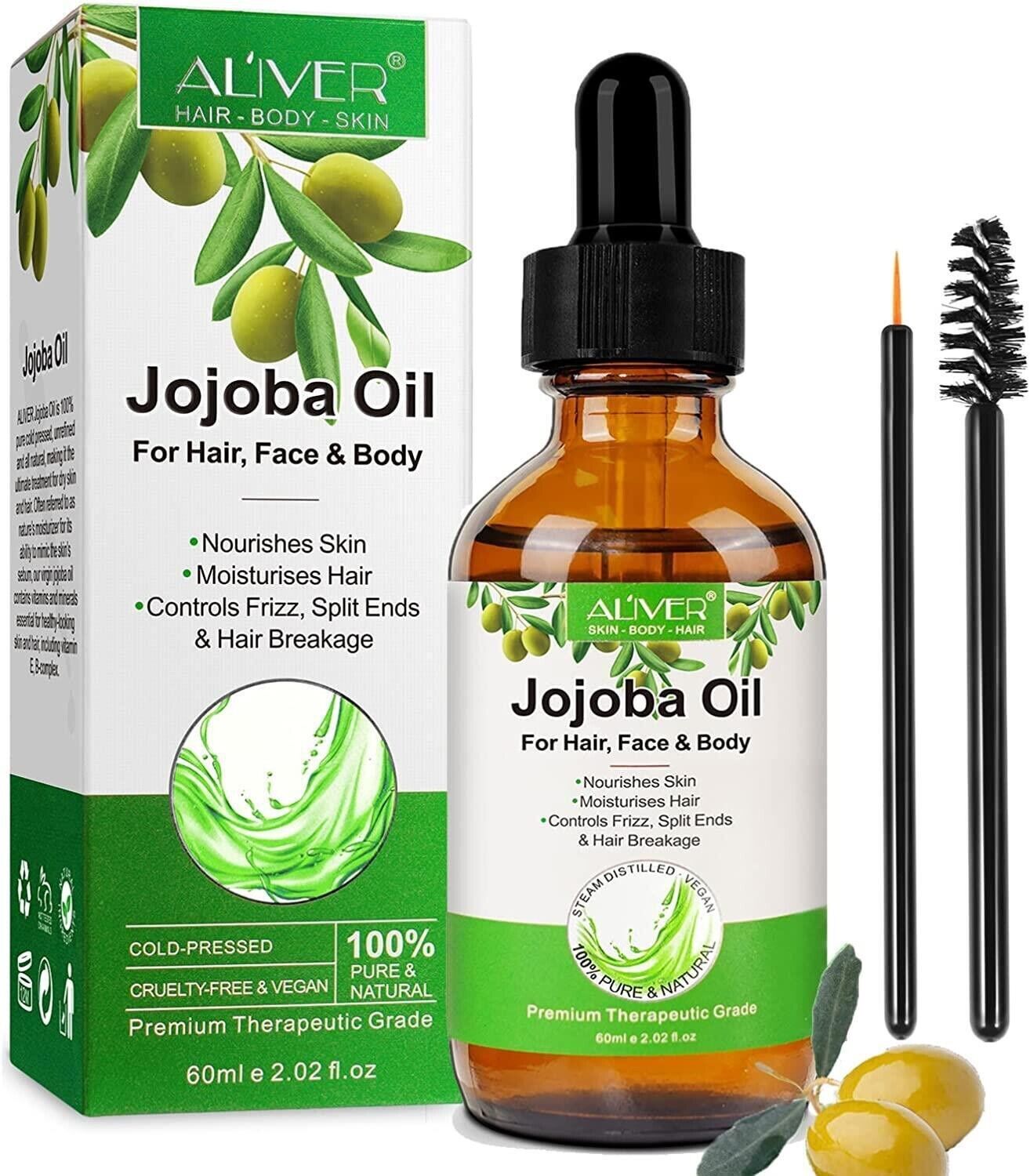 Pure & Natural Jojoba Oil | 100% Cold-Pressed Moisturising Oil for Skin, Face, Hair & Nails (60ml)