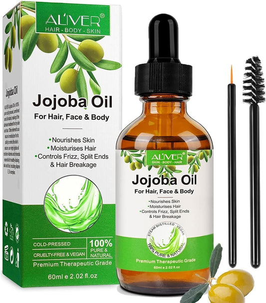 Pure & Natural Jojoba Oil | 100% Cold-Pressed Moisturising Oil for Skin, Face, Hair & Nails (60ml)