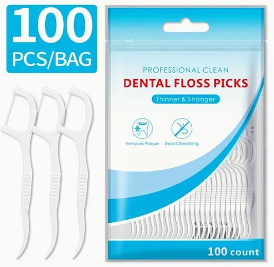 100 Pack Dental Floss Sticks | Interdental Tooth Picks & Oral Plaque Cleaning Flossers UK