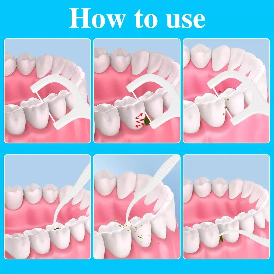 100 Pack Dental Floss Sticks | Interdental Tooth Picks & Oral Plaque Cleaning Flossers UK