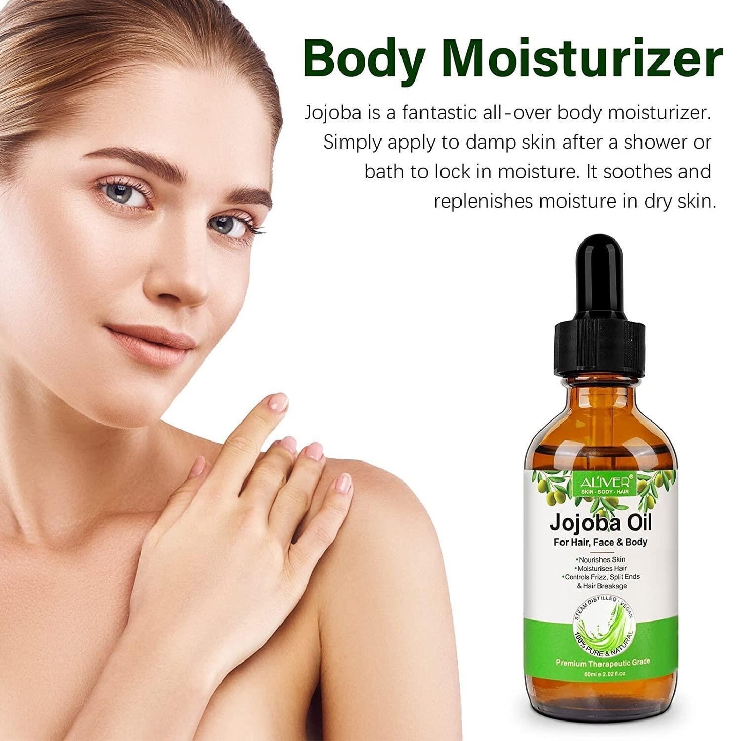 Pure & Natural Jojoba Oil | 100% Cold-Pressed Moisturising Oil for Skin, Face, Hair & Nails (60ml)