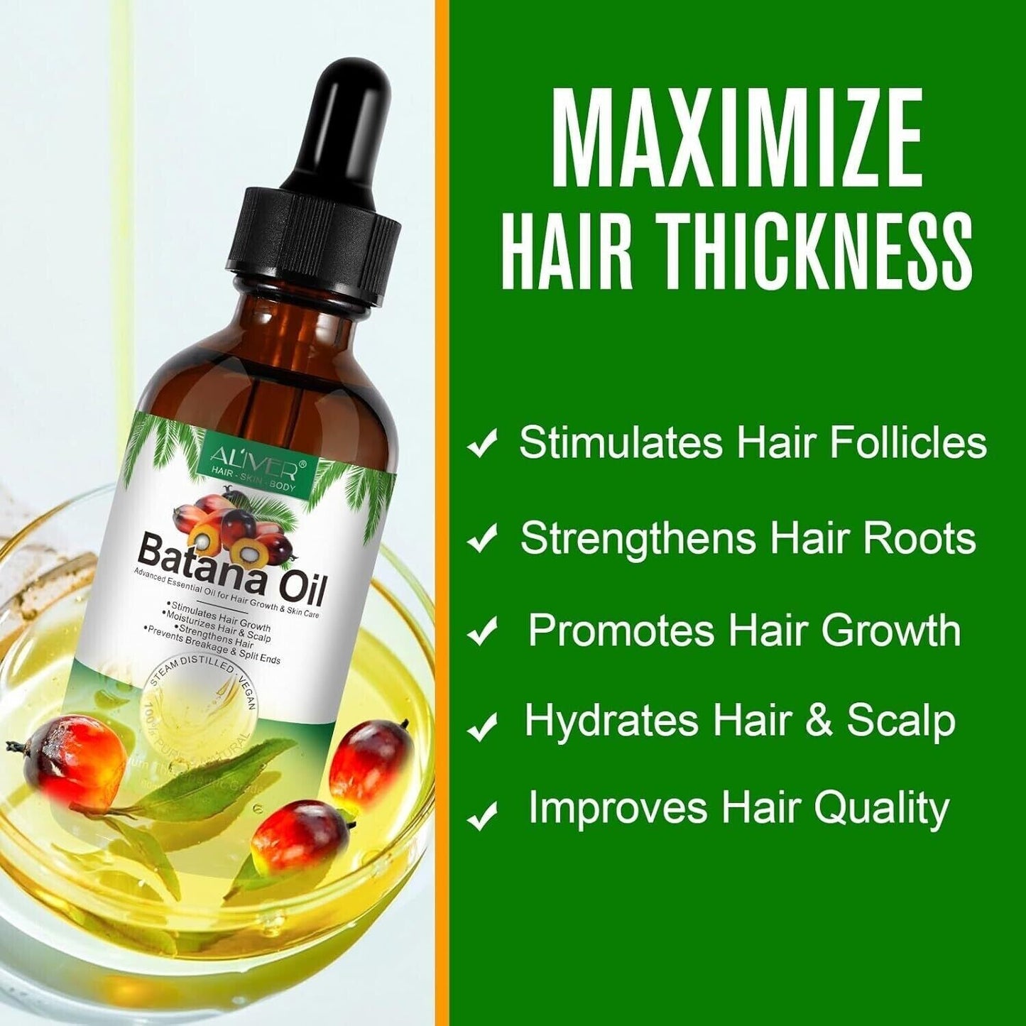 Batana Oil for Hair Growth | 100% Pure & Natural Hair Repair & Strengthening Oil (60ml)