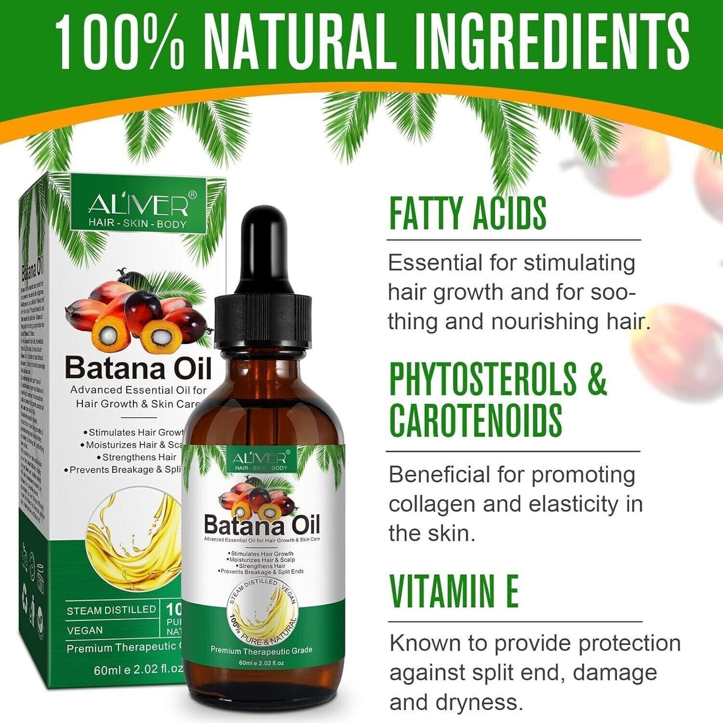 Batana Oil for Hair Growth | 100% Pure & Natural Hair Repair & Strengthening Oil (60ml)