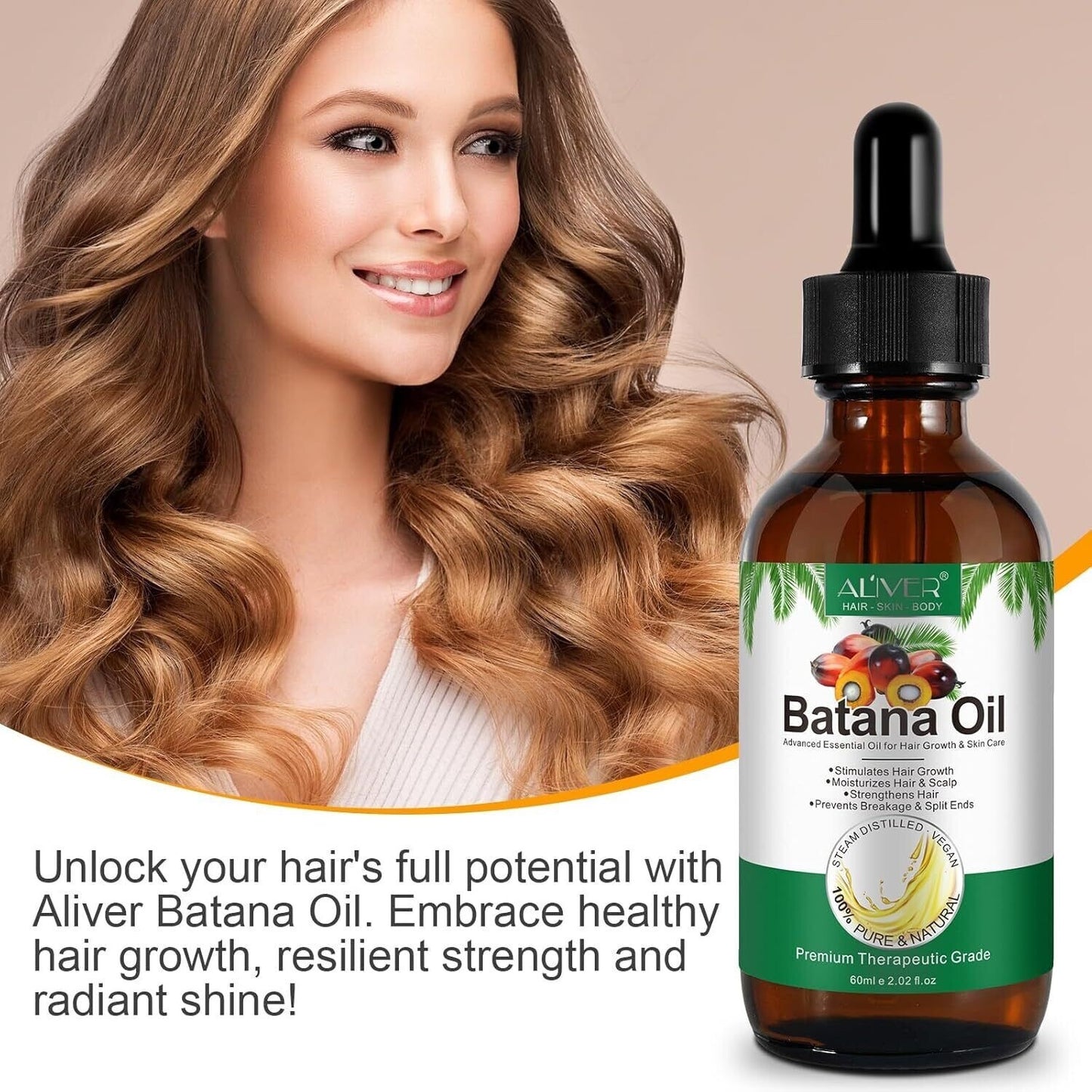 Batana Oil for Hair Growth | 100% Pure & Natural Hair Repair & Strengthening Oil (60ml)